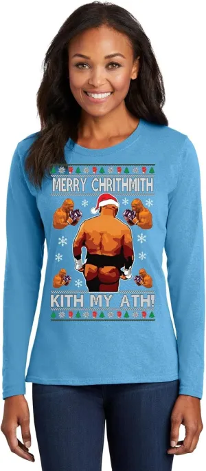 Mike Tyson Merry Chrithmith Kith My Ath Funny Ugly Christmas Womens Long Sleeves