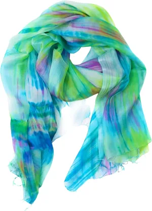Millie & Boo Hand Painted Mulberry Silk Scarf Blue Green 67 x 29 inch with Gift Box - Perfect Birthday Gifts for Women, Holiday Essentials, Thoughtful Gifts for Women