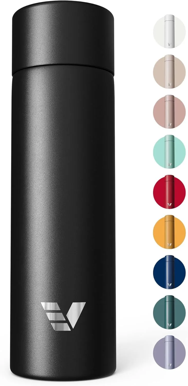 Mini Stainless Steel Water Bottle 14oz - Non-insulated | Designed for Bags | Slim, Ultra Lightweight & Stylish – Black