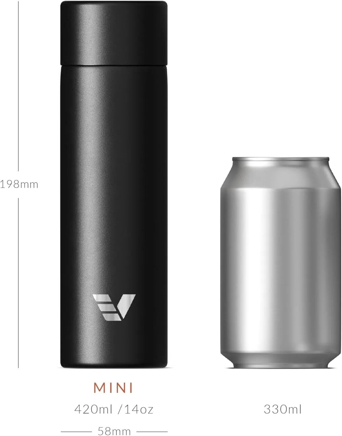 Mini Stainless Steel Water Bottle 14oz - Non-insulated | Designed for Bags | Slim, Ultra Lightweight & Stylish – Black