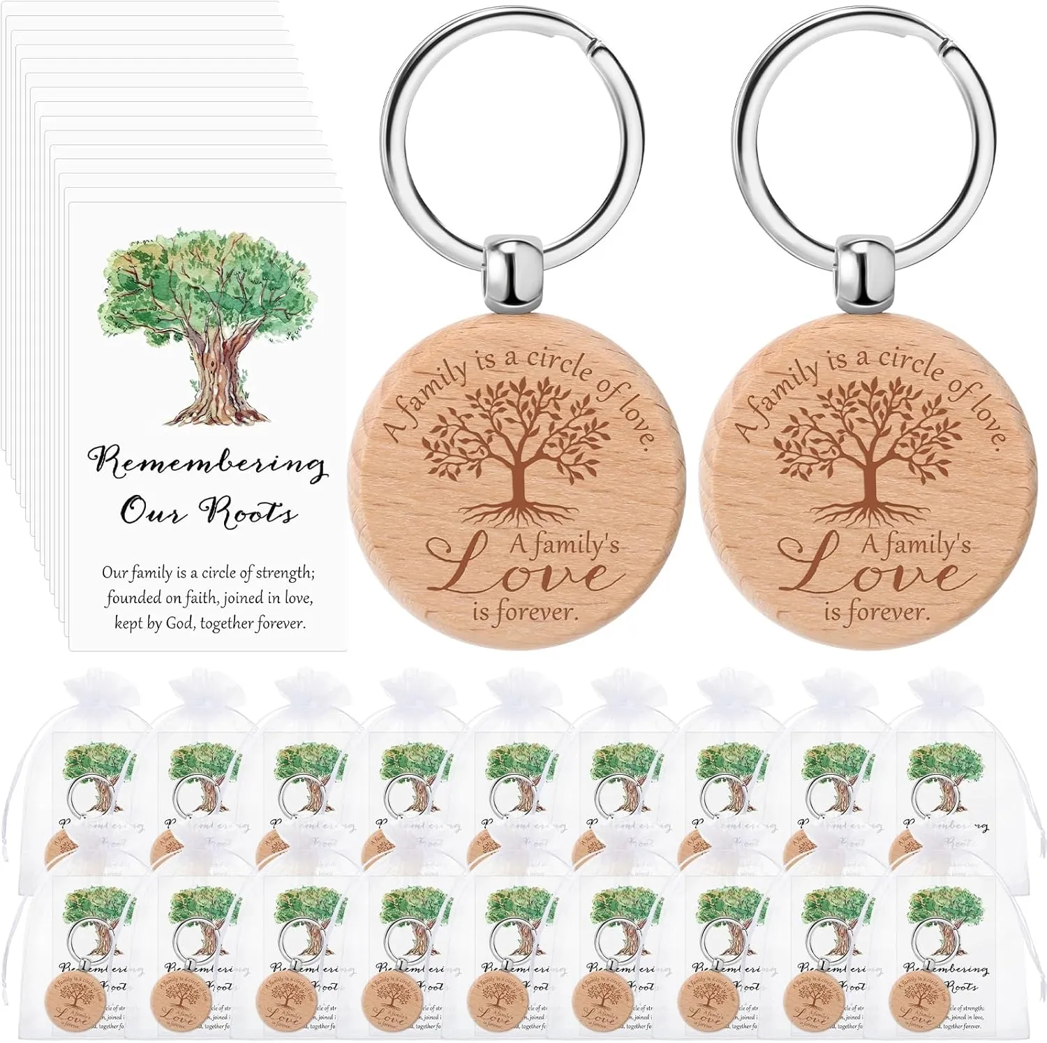 Misdary Family Reunion Favors Tree Keychain Thank You Cards and Organza Bags Home Souvenir Gift