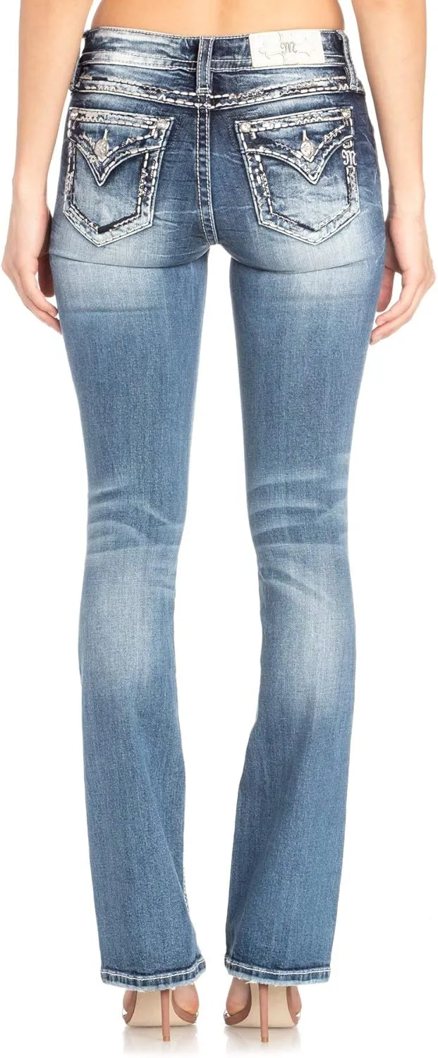 Miss Me Women's Tombstone Embroidered Pocket Bootcut Jeans