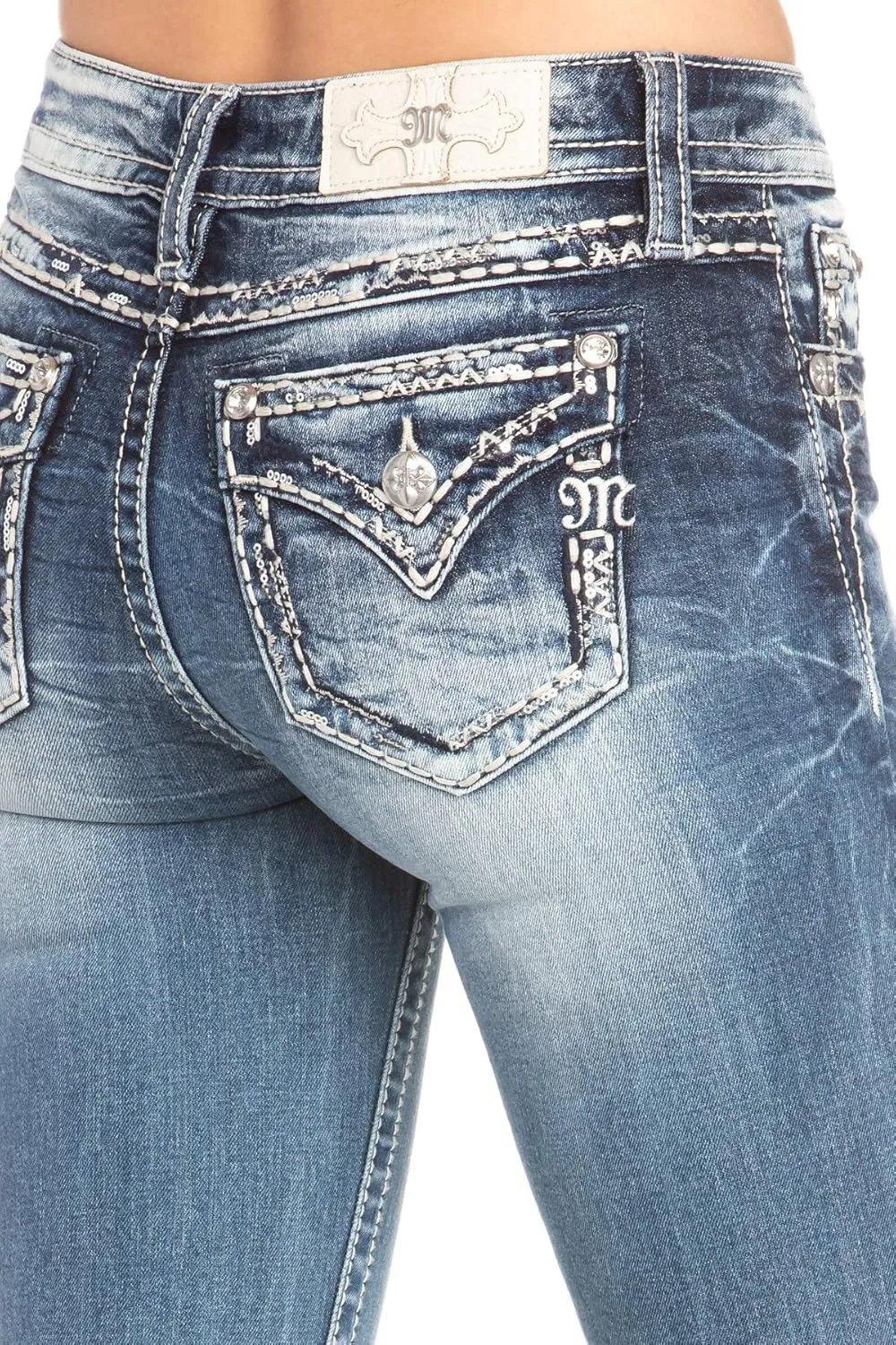 Miss Me Women's Tombstone Embroidered Pocket Bootcut Jeans