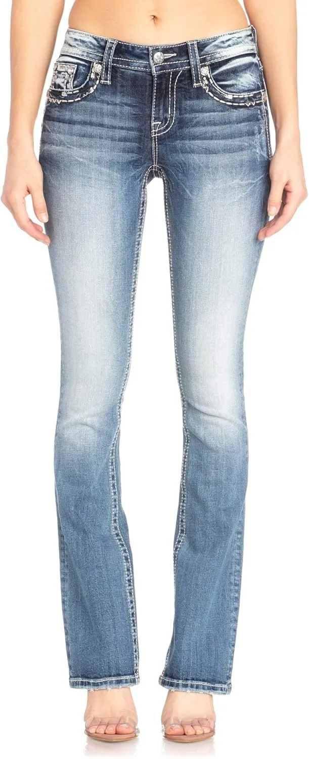 Miss Me Women's Tombstone Embroidered Pocket Bootcut Jeans