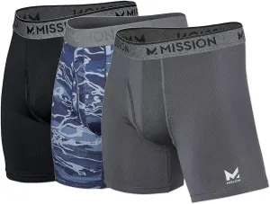 MISSION Mesh Boxer Briefs 6” Men’s Underwear - Performance Heat Release - 3 Pack