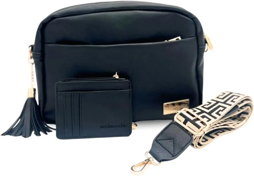 Modern Chic Alice Crossbody Bag: Vegan Leather Purse with Roomy Exterior/Interior Pockets, Key Leash & Matching Womens Wallet