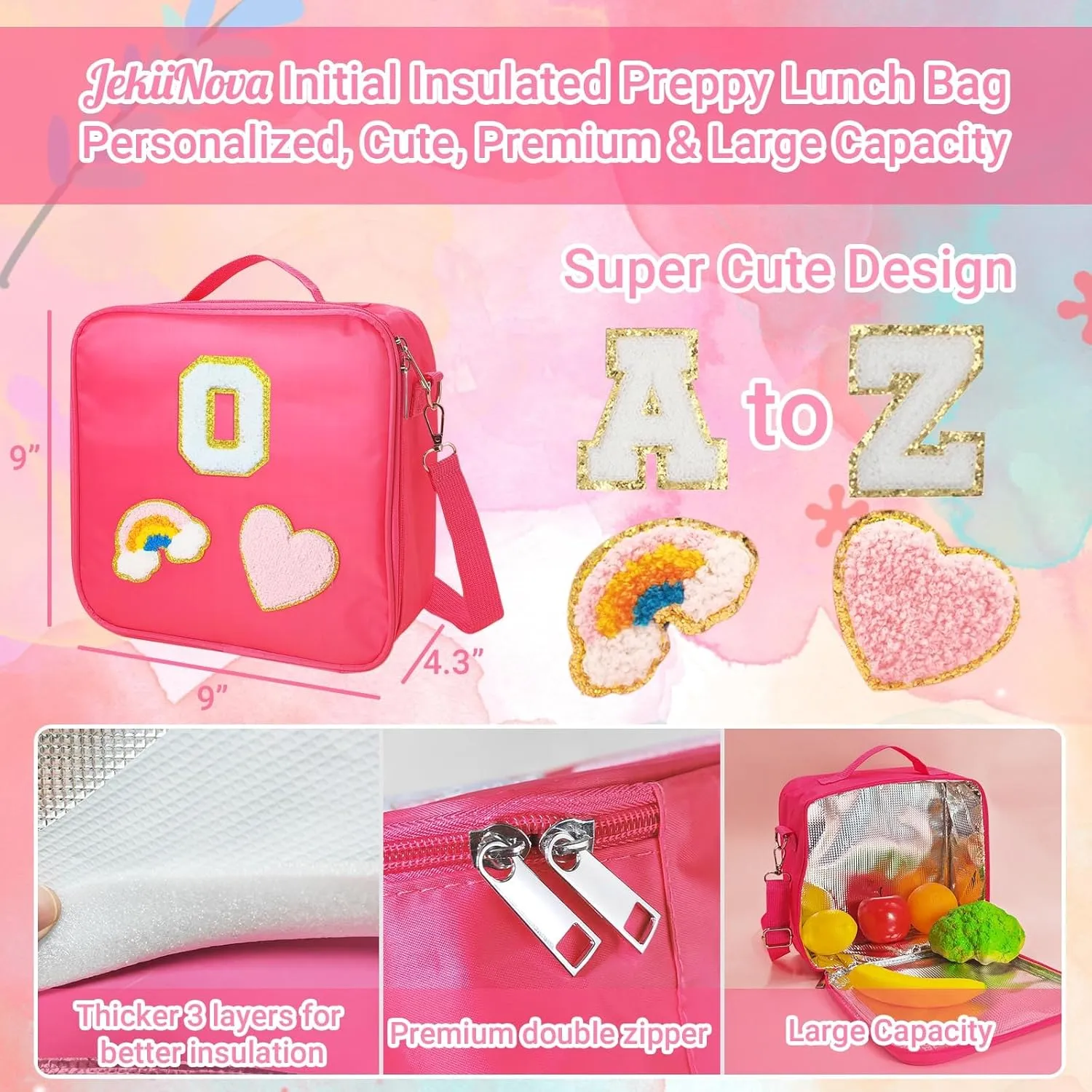 Monogram Preppy Insulated Lunch Bag Bulk for Women, Preppy Lunch Box Lunch Bag Bridesmaid Proposal Gifts Personalized Gifts for Women Mom Sister Friends Daughter Granddaughter (O)