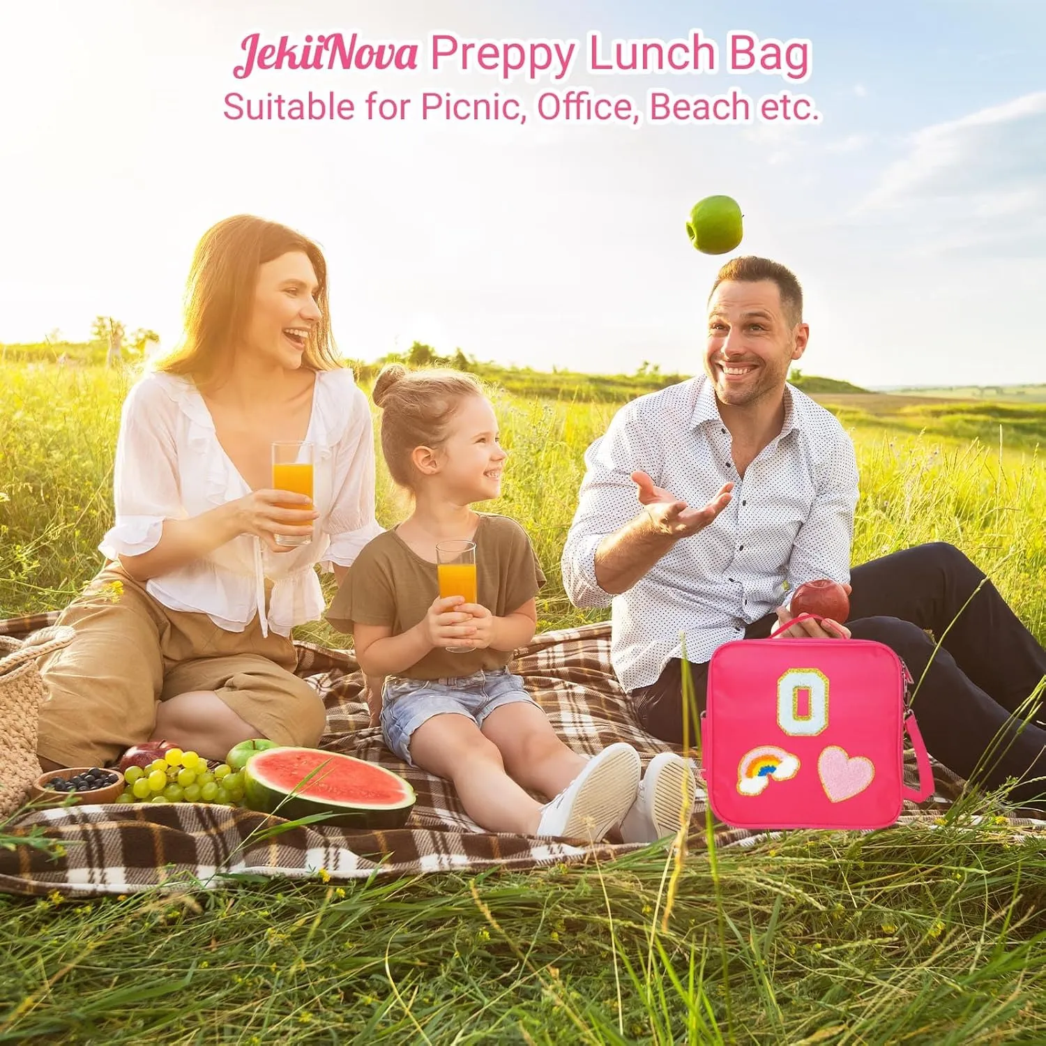 Monogram Preppy Insulated Lunch Bag Bulk for Women, Preppy Lunch Box Lunch Bag Bridesmaid Proposal Gifts Personalized Gifts for Women Mom Sister Friends Daughter Granddaughter (O)
