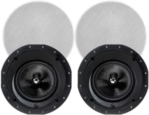 Monoprice 2-Way Carbon Fiber In-Ceiling Speakers - 8-Inch, With 15 Degree Angled Drivers, Pair, Black - Alpha Series