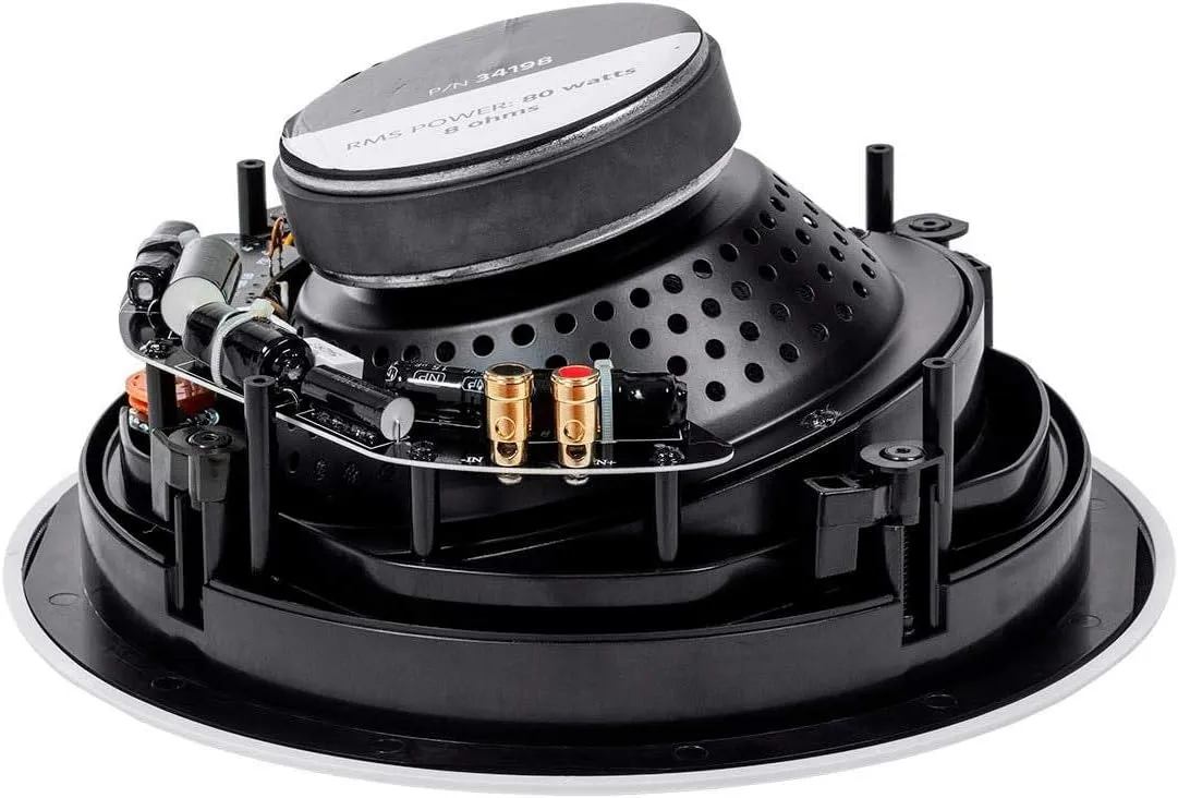 Monoprice 2-Way Carbon Fiber In-Ceiling Speakers - 8-Inch, With 15 Degree Angled Drivers, Pair, Black - Alpha Series