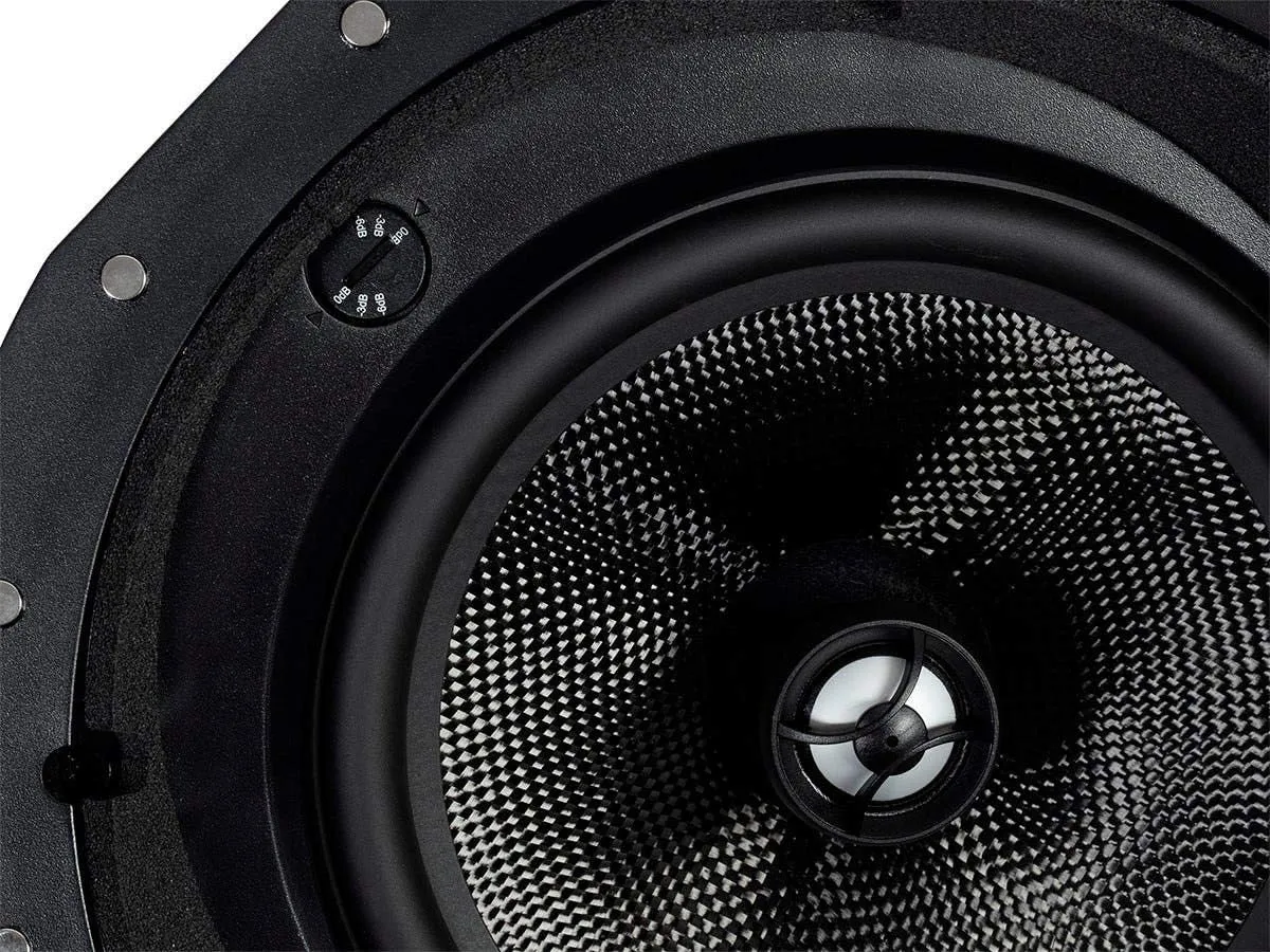 Monoprice 2-Way Carbon Fiber In-Ceiling Speakers - 8-Inch, With 15 Degree Angled Drivers, Pair, Black - Alpha Series