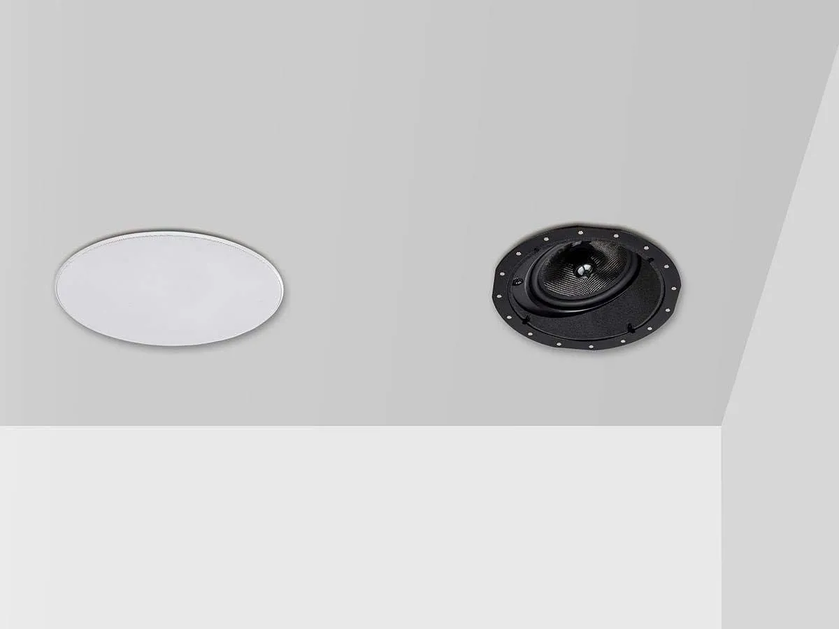 Monoprice 2-Way Carbon Fiber In-Ceiling Speakers - 8-Inch, With 15 Degree Angled Drivers, Pair, Black - Alpha Series