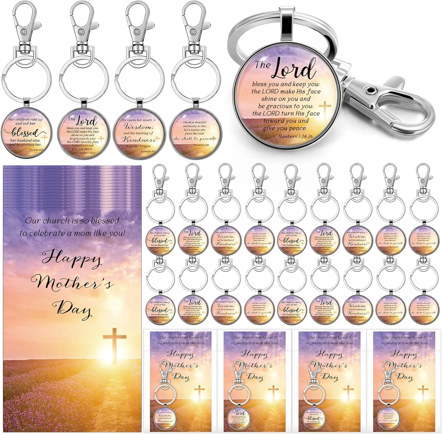 Mother's Day Christian Gifts Bulk Christian Bible Verse Keychains with Mother's Day Gift Cards Opp Bags for Church