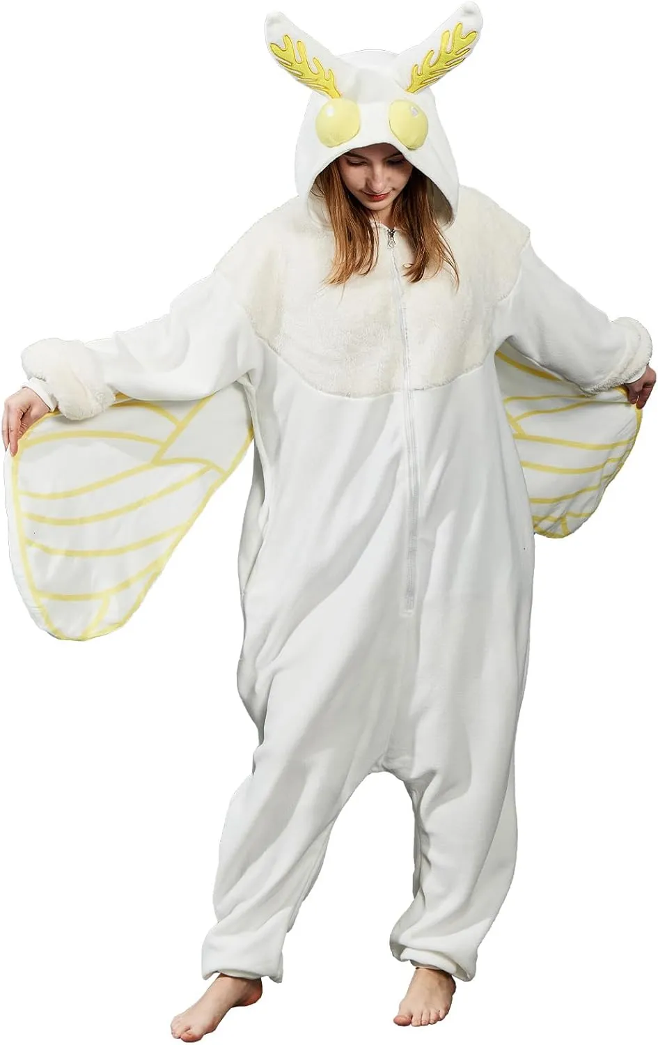 Mothman Onesie Pajamas for Adult, Silk Moth Halloween and Christmas Costume Cartoon One-Piece Cosplay
