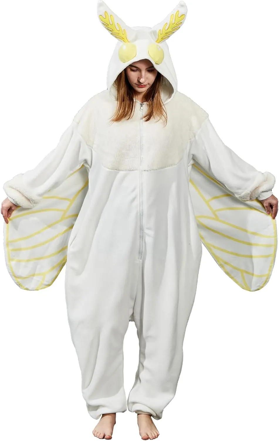 Mothman Onesie Pajamas for Adult, Silk Moth Halloween and Christmas Costume Cartoon One-Piece Cosplay