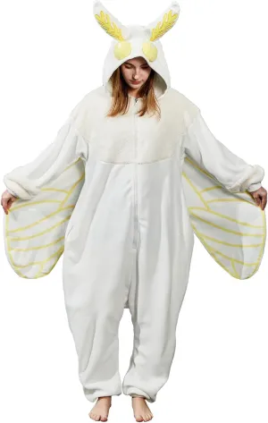 Mothman Onesie Pajamas for Adult, Silk Moth Halloween and Christmas Costume Cartoon One-Piece Cosplay