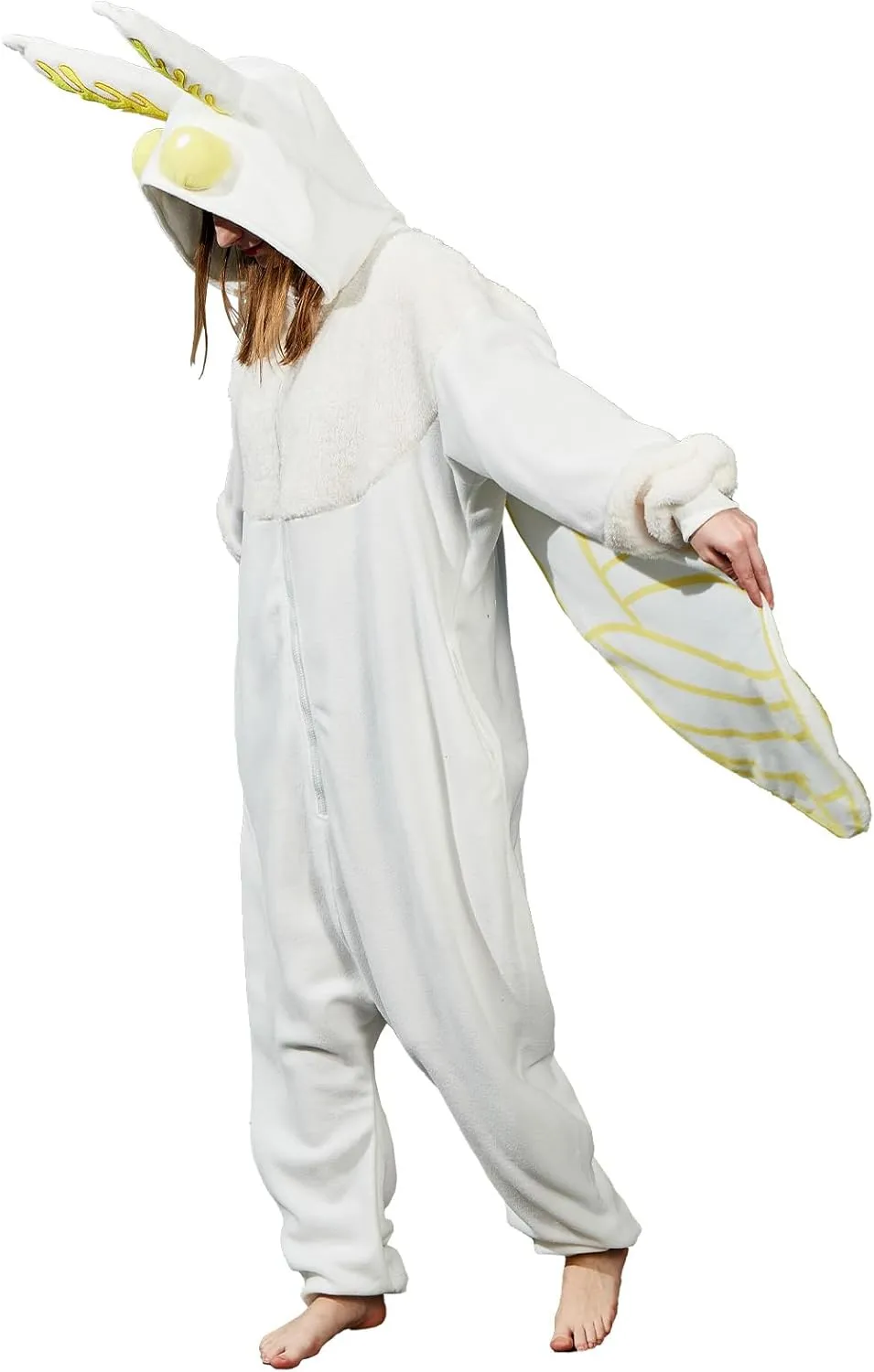 Mothman Onesie Pajamas for Adult, Silk Moth Halloween and Christmas Costume Cartoon One-Piece Cosplay