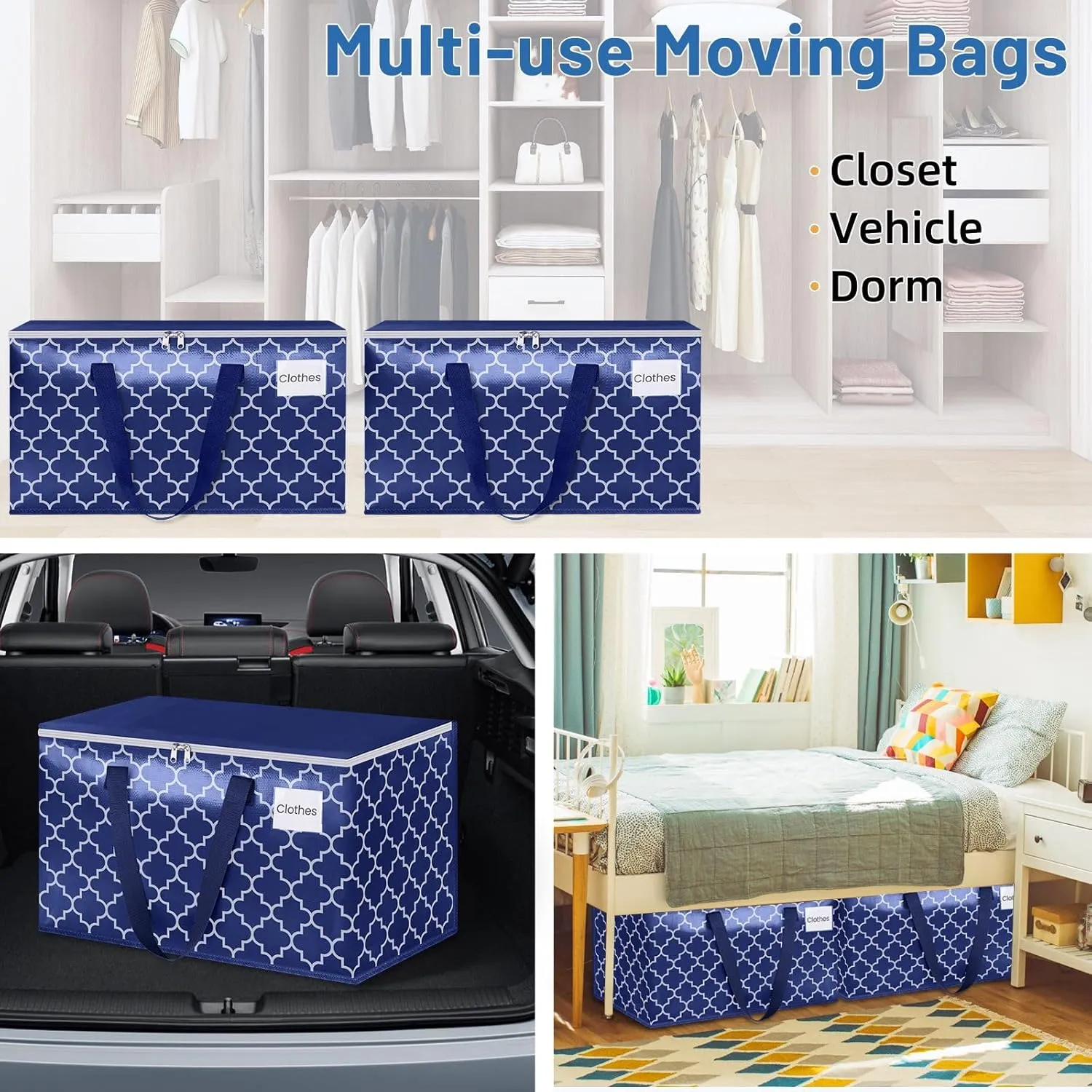 Moving Bags, Extra Large Moving Supplies, Heavy Duty Storage Bags, Packing Bags with Reinforced Zippers & Handles, Collapsible Packing Boxes, Storage Totes for Moving, Packing, 88L, 8 Packs