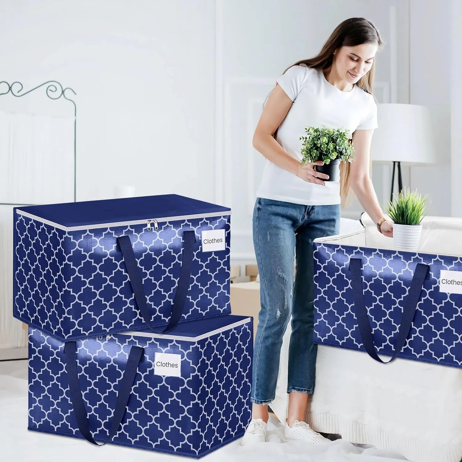 Moving Bags, Extra Large Moving Supplies, Heavy Duty Storage Bags, Packing Bags with Reinforced Zippers & Handles, Collapsible Packing Boxes, Storage Totes for Moving, Packing, 88L, 8 Packs