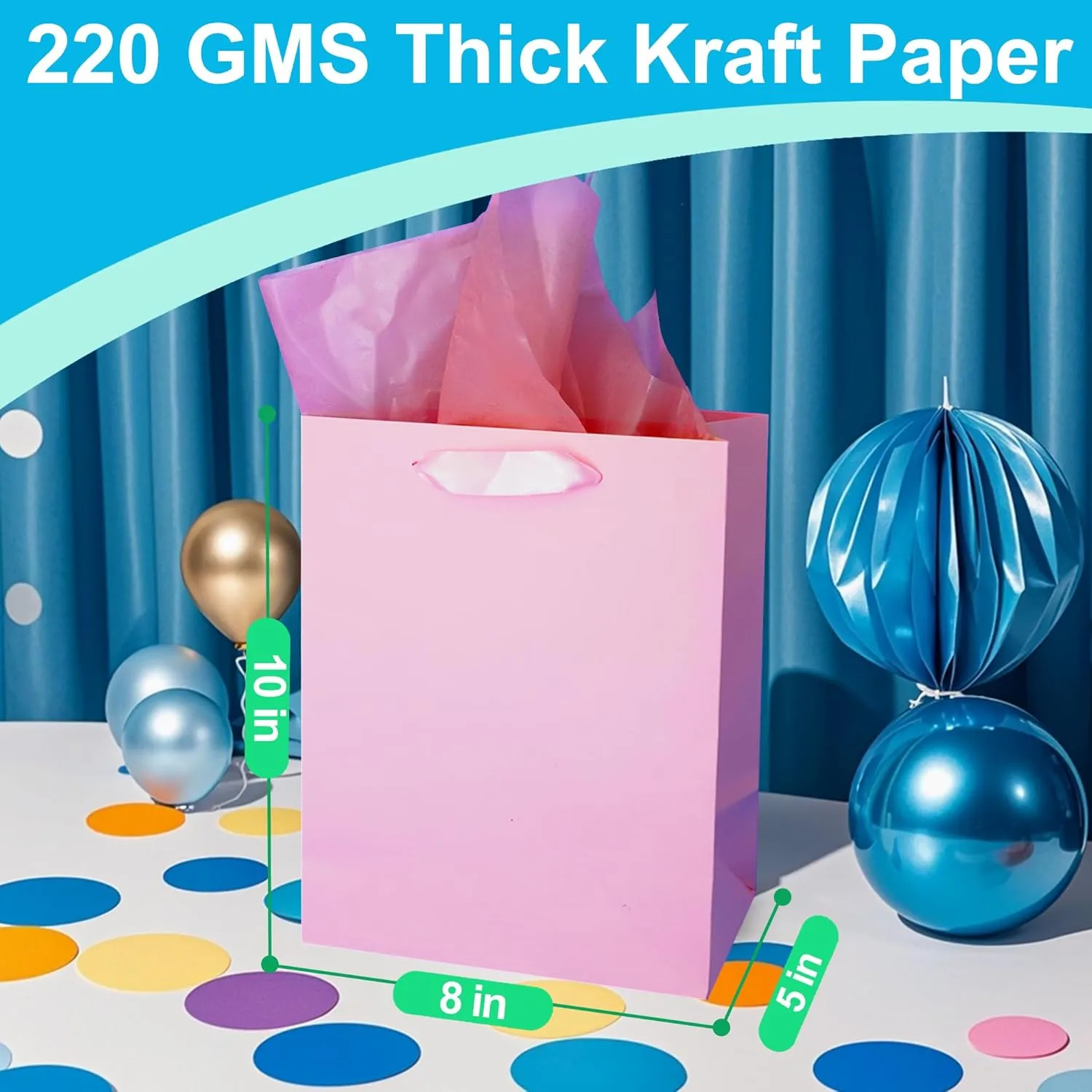 MOXARYSU 8 Pcs Medium Gift Bags With Handles: 8x5x10 Rainbow Colour Gift Bags Kraft Paper Party Favor Bags With 16 Tissues For Party,Birthday,Baby Shower,Wedding（8 Colors）