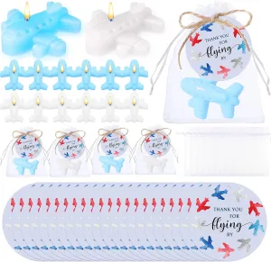 MTLEE 25 Sets Airplane Candle Party Favor Baby Shower Favors 25 Mini Airplane Candle with Thank You for Flying by Cards Organza Bag Twine Wedding Gift for Guests Travel Adventure Party Birthday