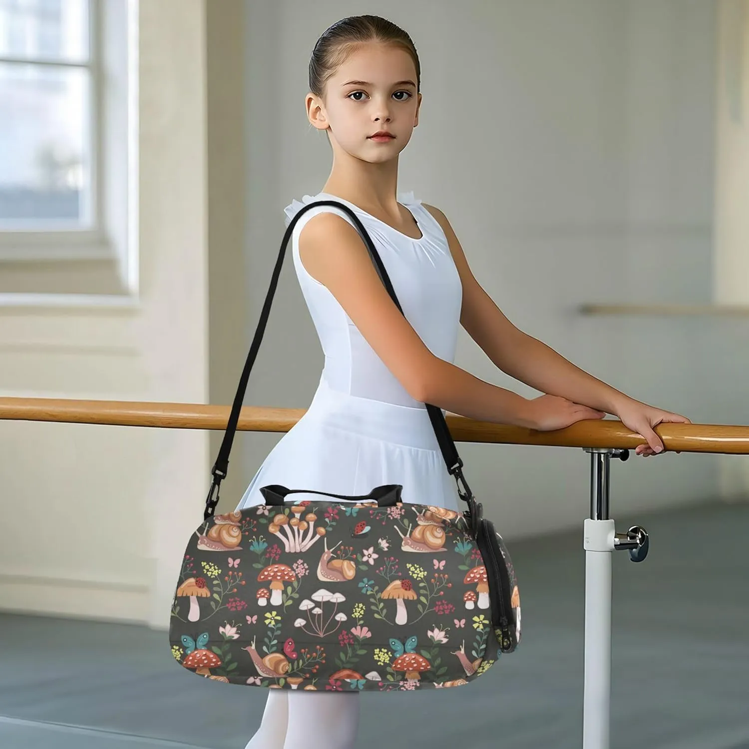 Mushroom with Snails Duffel Gym Bags with Shoes Compartment Multifunctional Weekend Travel Bag for Travel, Sports, Fitness & Workout