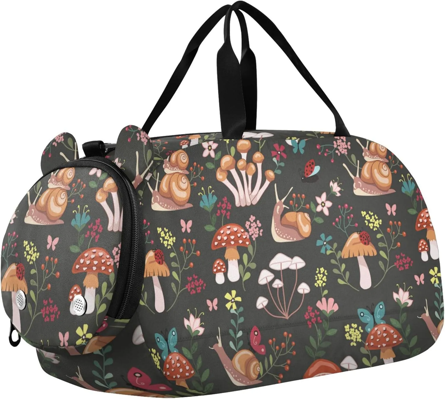 Mushroom with Snails Duffel Gym Bags with Shoes Compartment Multifunctional Weekend Travel Bag for Travel, Sports, Fitness & Workout
