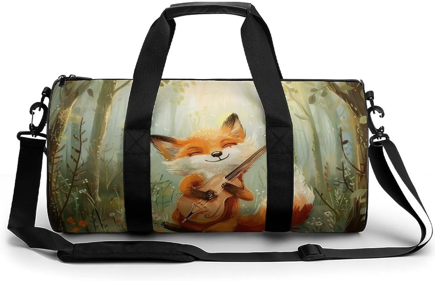 Musical Fox in Forests Large Gym Bag Novelty Lightweight Duffel Bag Travel Tote Bags