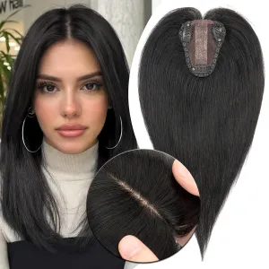 MY-LADY Human Hair Toppers for Women Real Human Hair for Thinning Hair 8 * 10CM Lace Silk Base Top Hair Pieces No Bangs Clip in Remy Hairpieces Hand-Tied 10 Inch Jet Black