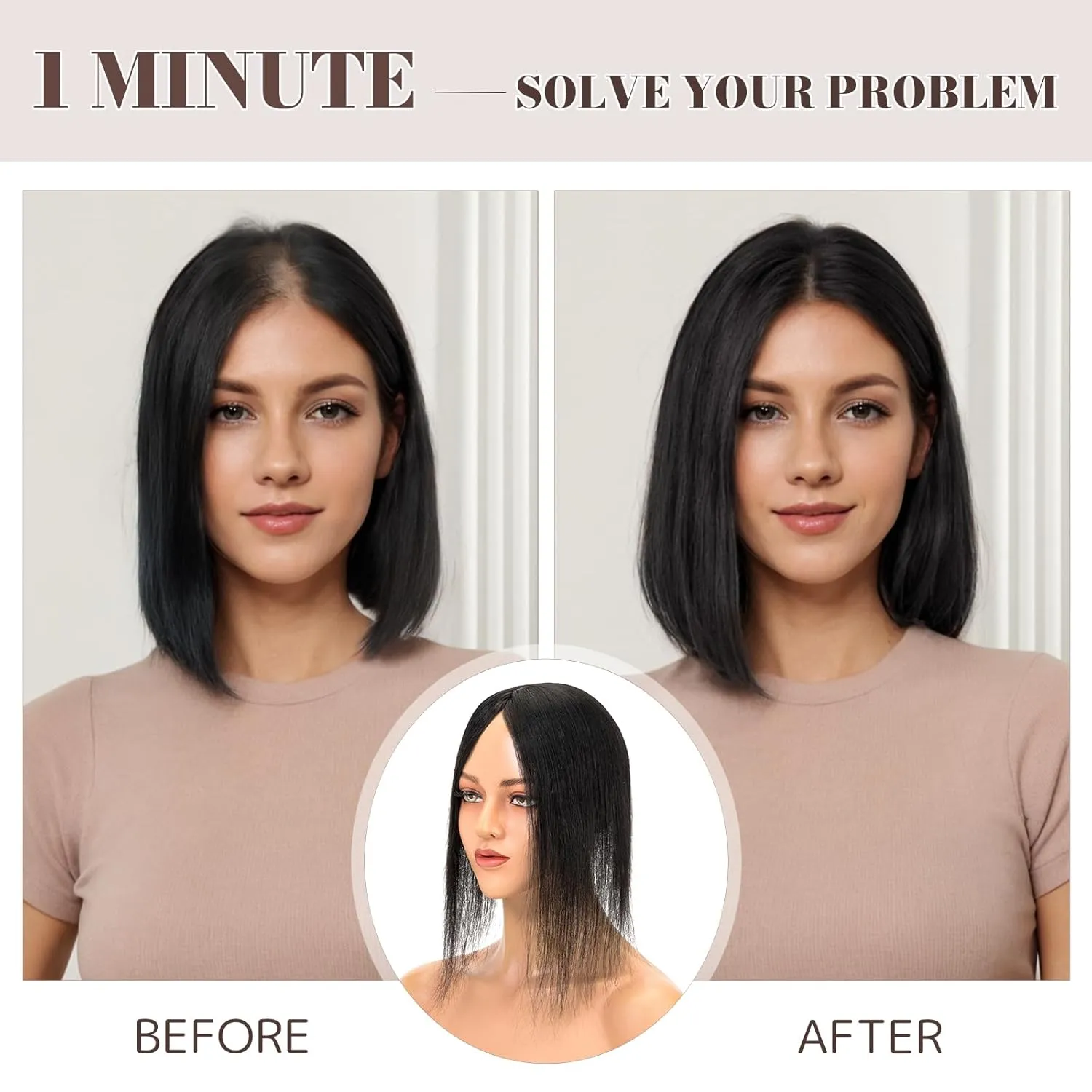 MY-LADY Human Hair Toppers for Women Real Human Hair for Thinning Hair 8 * 10CM Lace Silk Base Top Hair Pieces No Bangs Clip in Remy Hairpieces Hand-Tied 10 Inch Jet Black