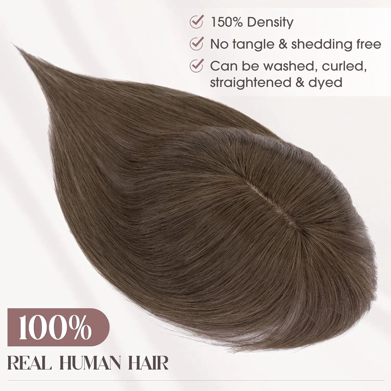MY-LADY Human Hair Toppers for Women Real Human Hair with Bangs Thin 8 * 10CM Lace Silk Base Clip in Remy Hairpieces Hand-Tied Light Weight 10 Inch Chocolate Brown