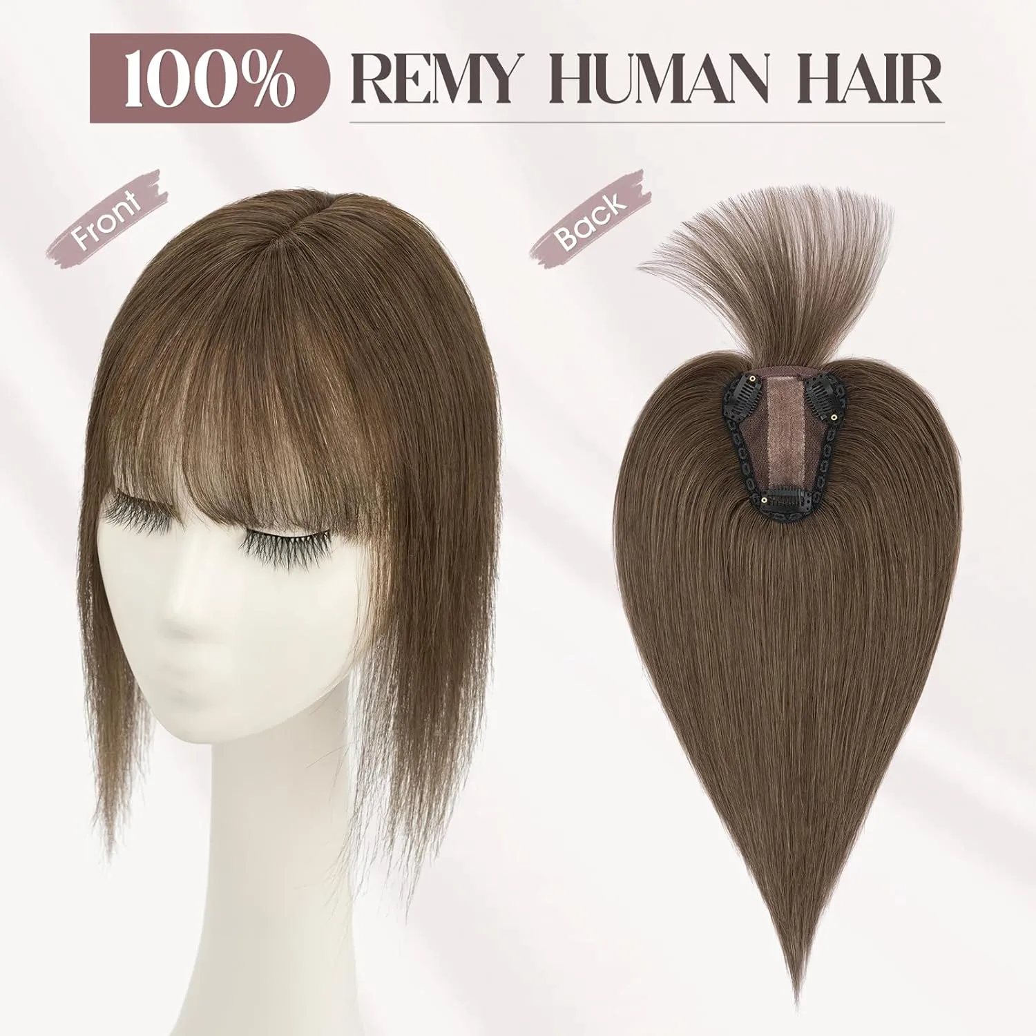 MY-LADY Human Hair Toppers for Women Real Human Hair with Bangs Thin 8 * 10CM Lace Silk Base Clip in Remy Hairpieces Hand-Tied Light Weight 10 Inch Chocolate Brown