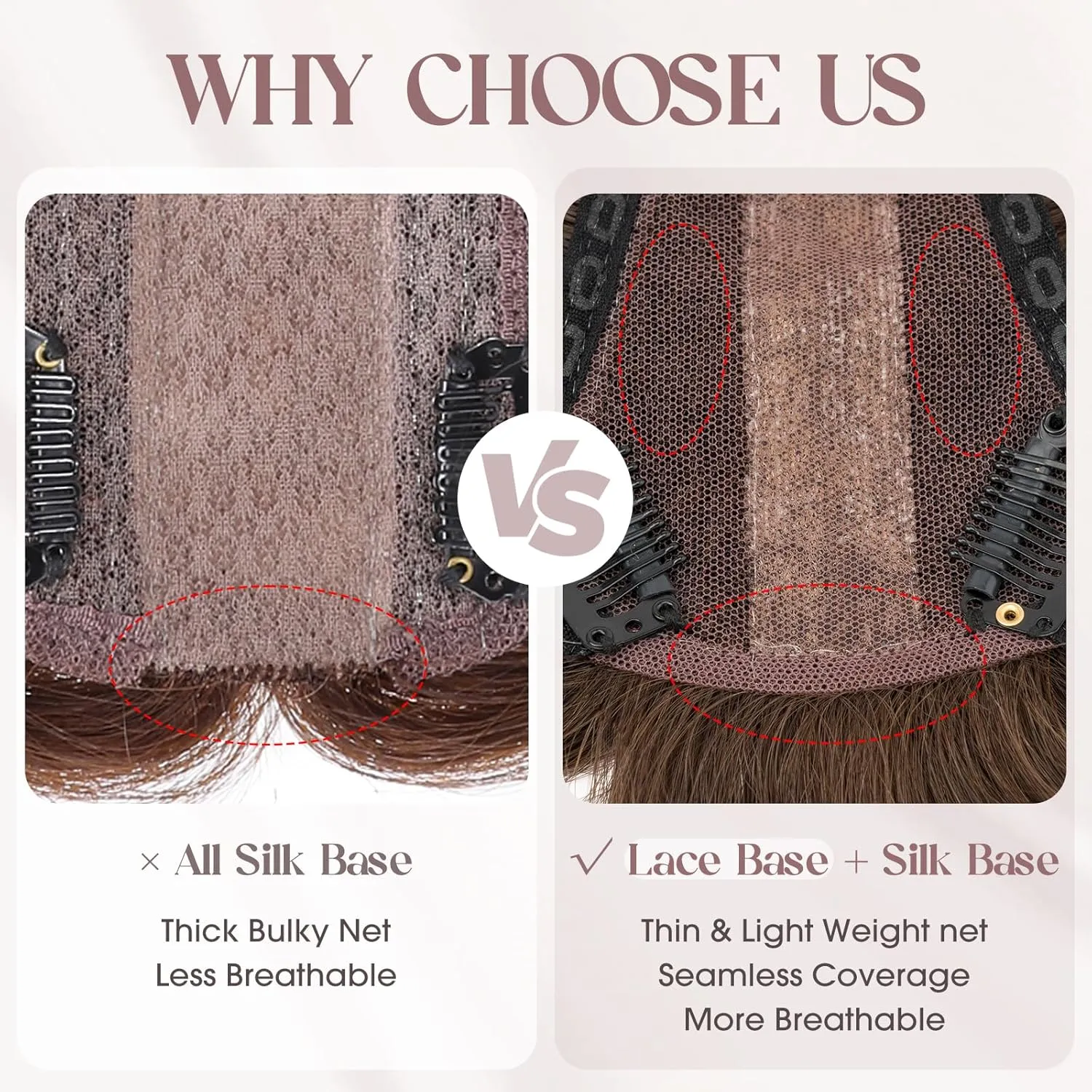 MY-LADY Human Hair Toppers for Women Real Human Hair with Bangs Thin 8 * 10CM Lace Silk Base Clip in Remy Hairpieces Hand-Tied Light Weight 10 Inch Chocolate Brown