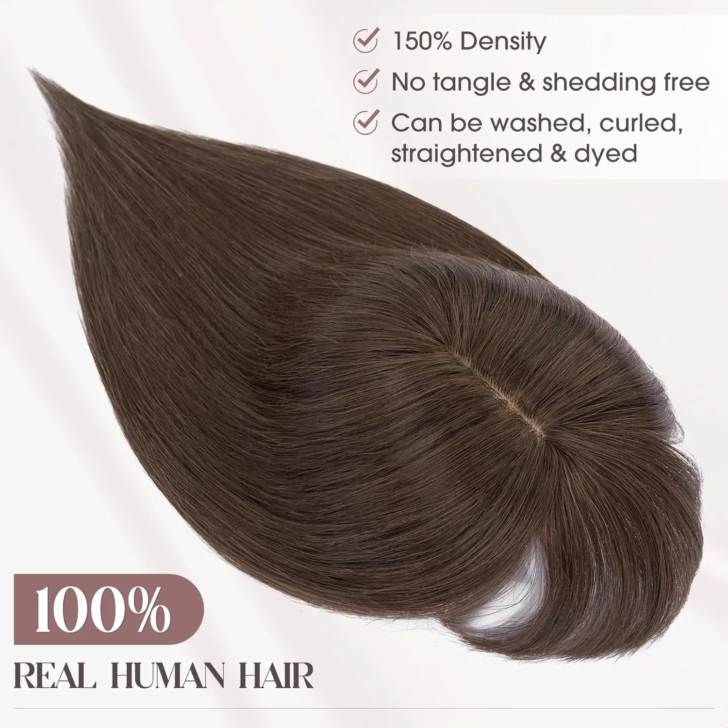 MY-LADY Human Hair Toppers for Women Real Human Hair with Bangs Thin 8 * 10CM Lace Silk Base Clip in Remy Hairpieces Hand-Tied Light Weight 10 Inch Dark Brown