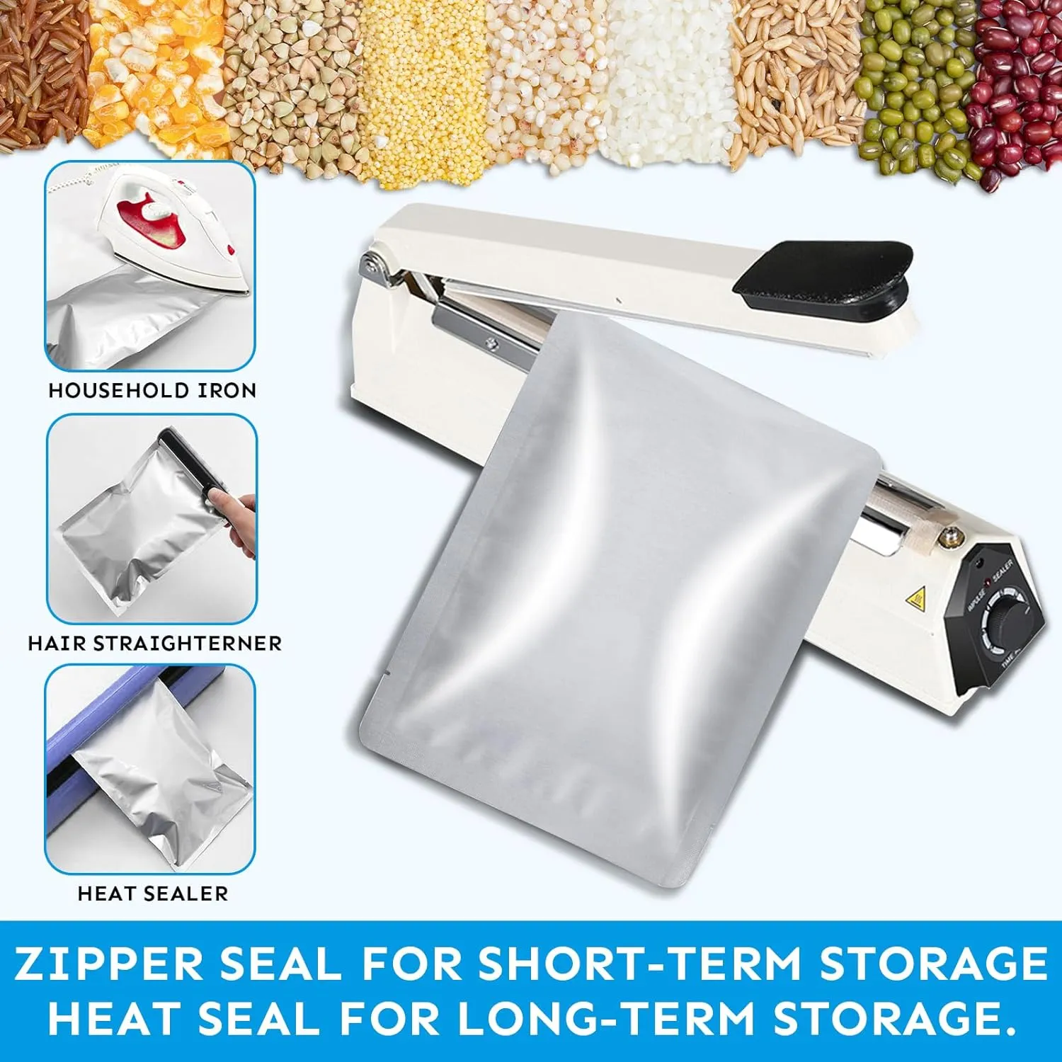 Mylar Bags 1Gallon 100PCS 14"X10" for Food Storage with Oxygen Absorbers&Labels,10Mil Thick Resealable Zipper&Heat Sealable Stand Up Bags for Long Term Food Storage,Dried Food,BPA Free