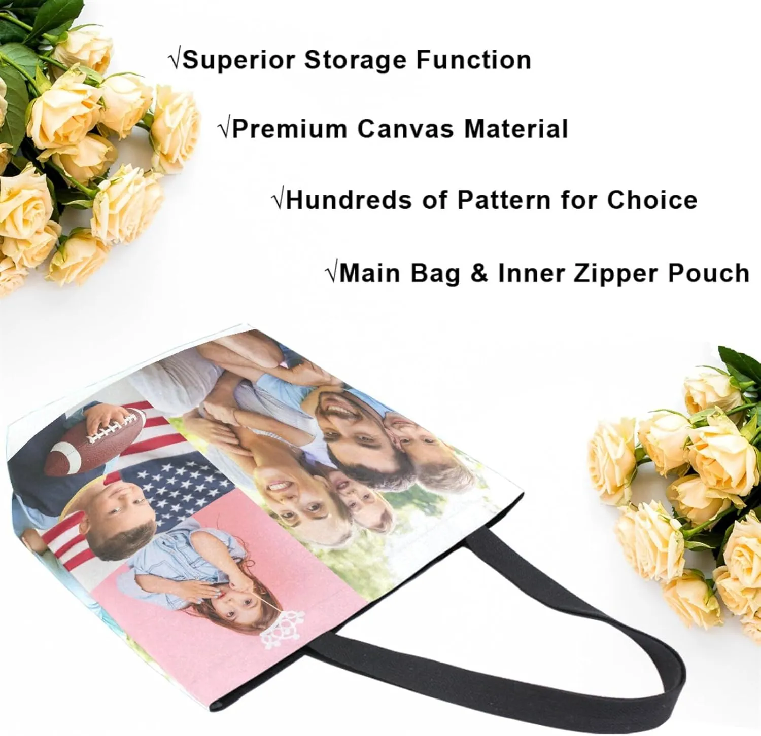 Naanle Custom Canvas Tote Bag Large Women Casual Shoulder Bag Personalized Customized Handbag Reusable Cotton Bag Gift for 3 Photos Collage