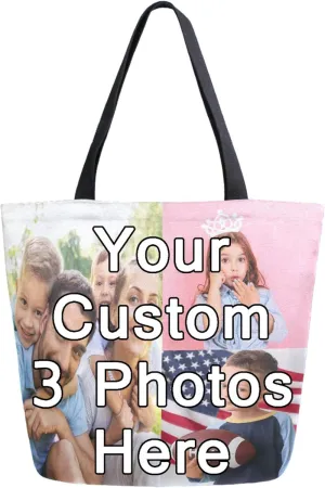 Naanle Custom Canvas Tote Bag Large Women Casual Shoulder Bag Personalized Customized Handbag Reusable Cotton Bag Gift for 3 Photos Collage