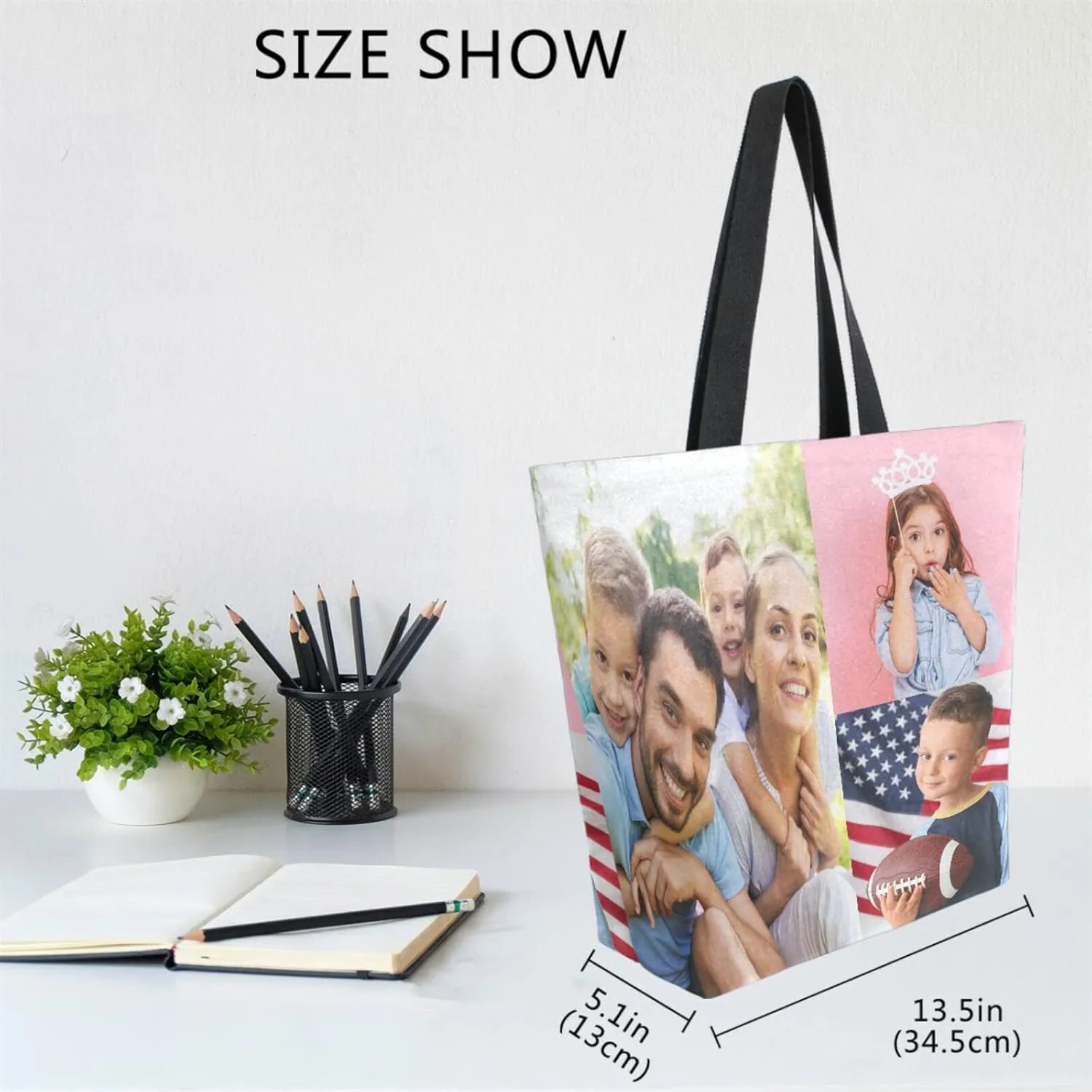 Naanle Custom Canvas Tote Bag Large Women Casual Shoulder Bag Personalized Customized Handbag Reusable Cotton Bag Gift for 3 Photos Collage