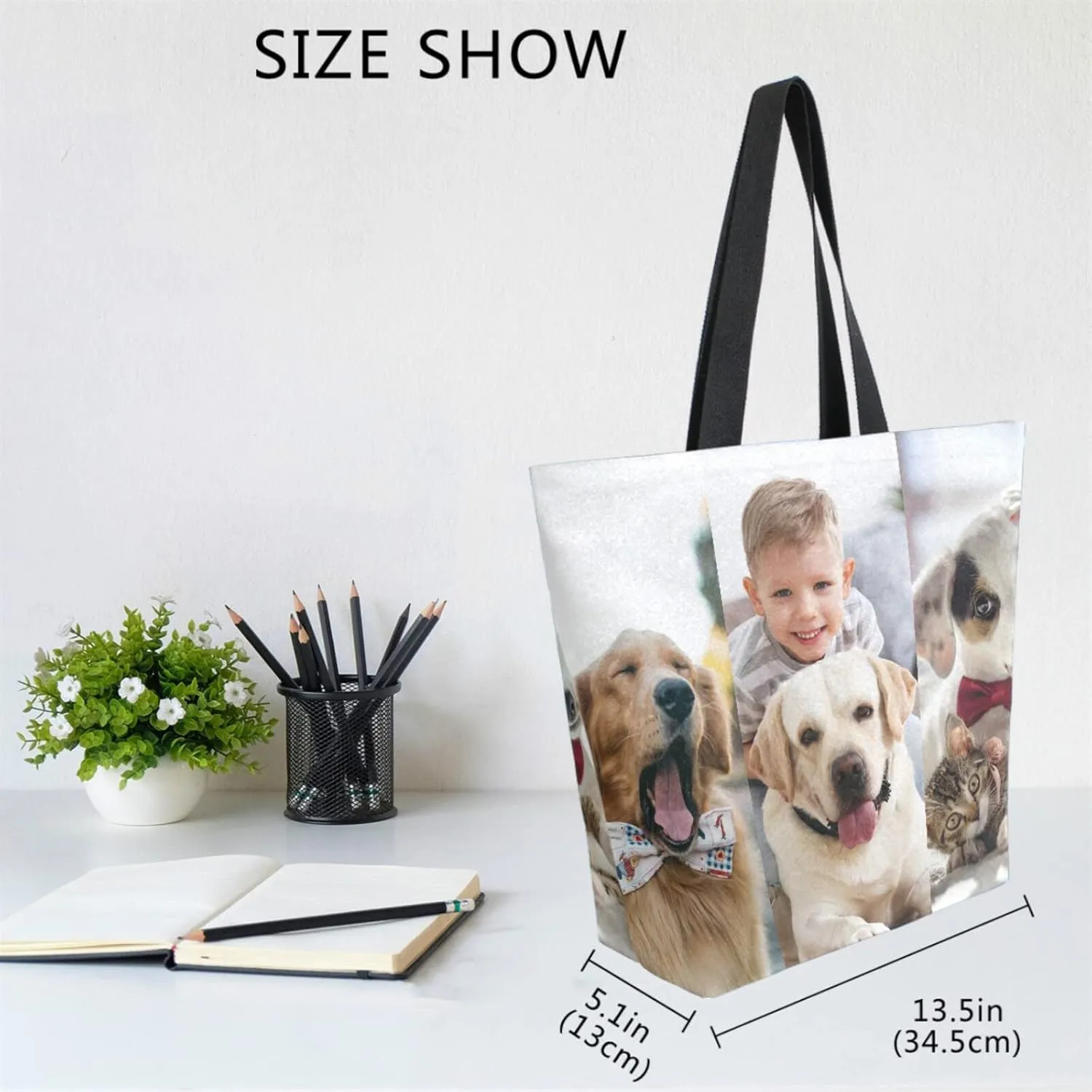 Naanle Personalized Canvas Tote Bag Large Women Casual Shoulder Bag Custom Customized Handbag Reusable Cotton Bag Gift for 3 Photos Collage