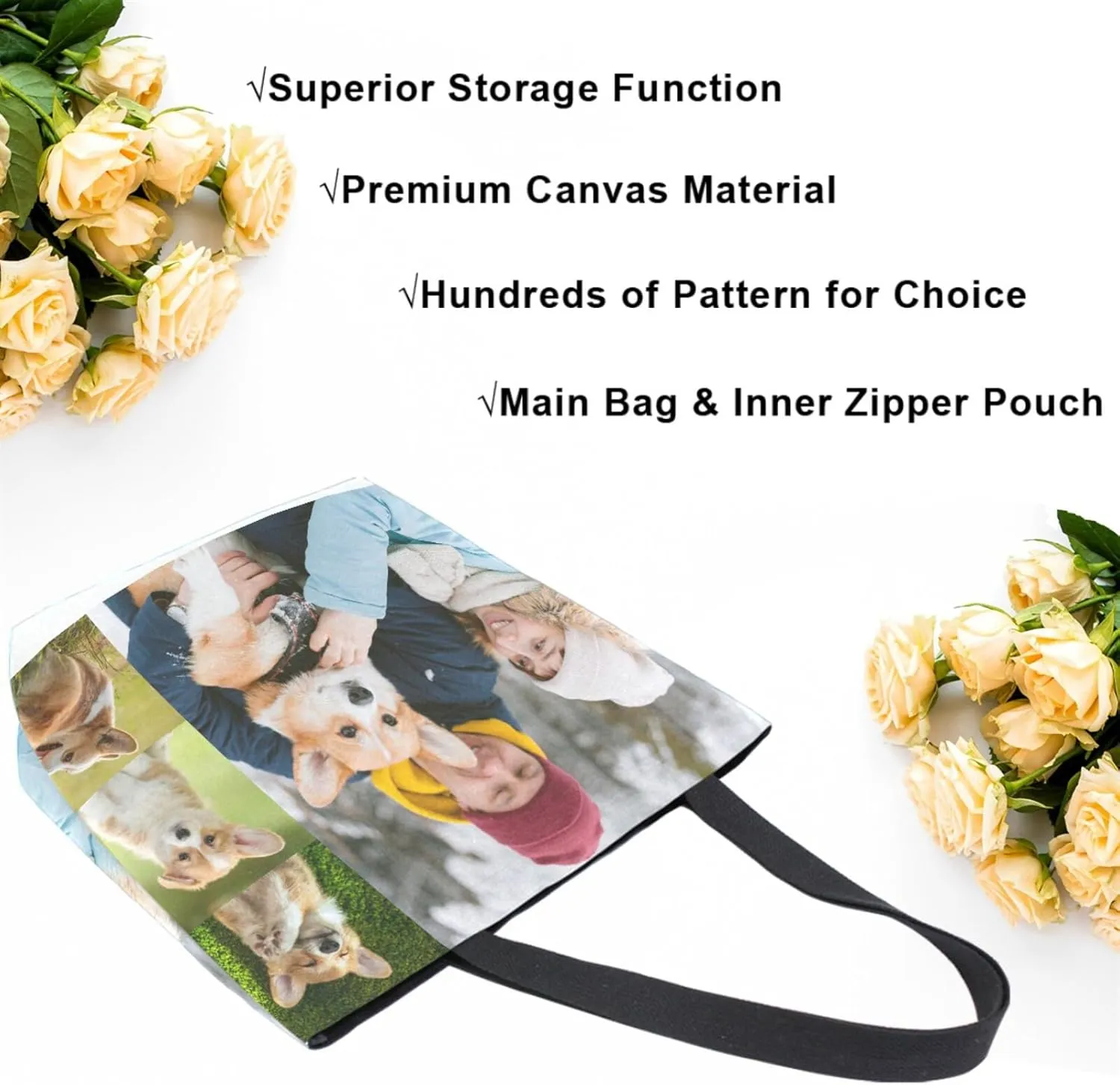 Naanle Personalized Canvas Tote Bag Large Women Casual Shoulder Bag Custom Customized Handbag Reusable Cotton Bag Gift for 4 Photos Collage
