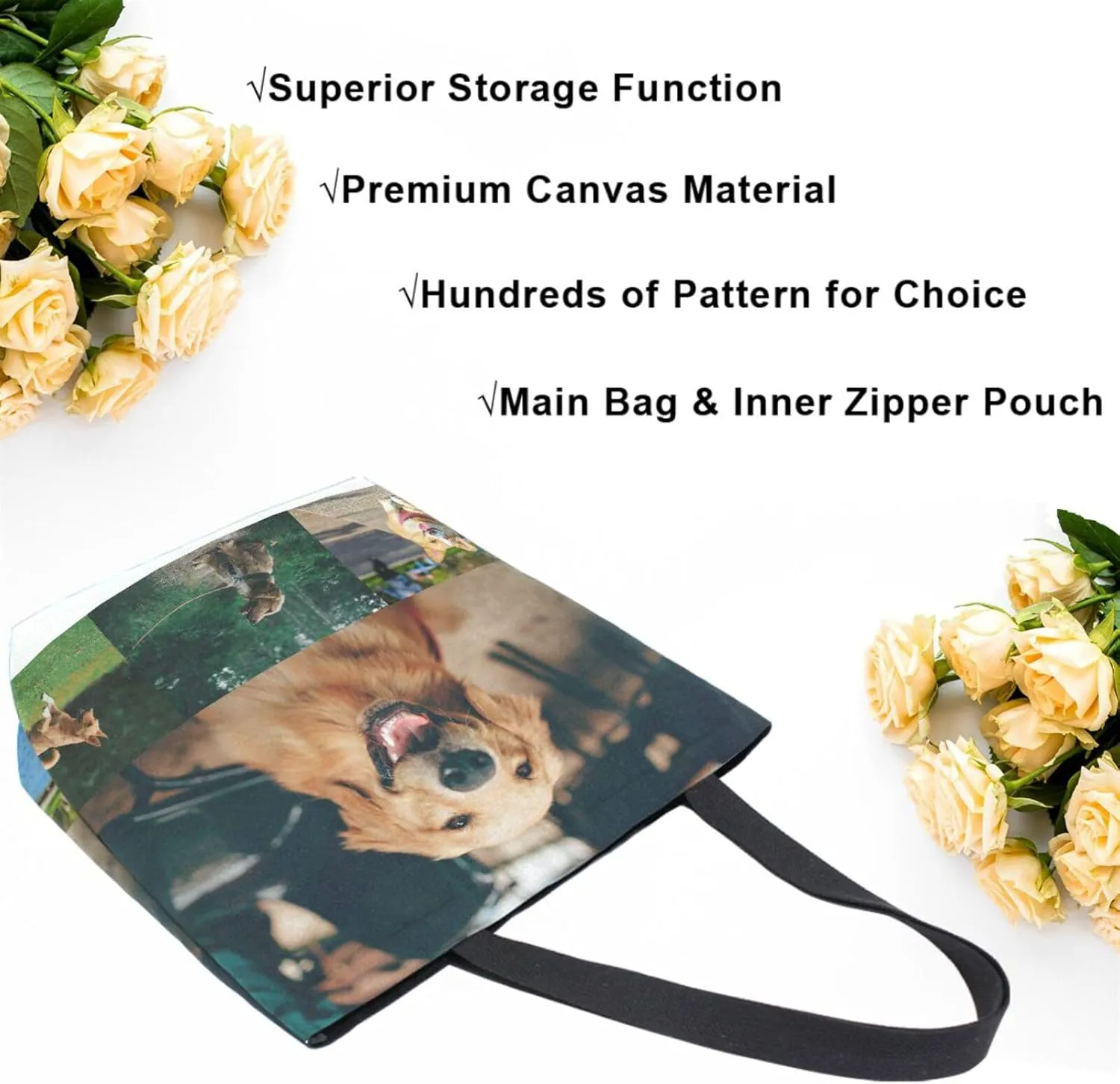 Naanle Personalized Canvas Tote Bag with Photos Customized Picture Women Casual Shoulder Bag Custom Handbag Cotton Bag Gift for 4 Photos Collage