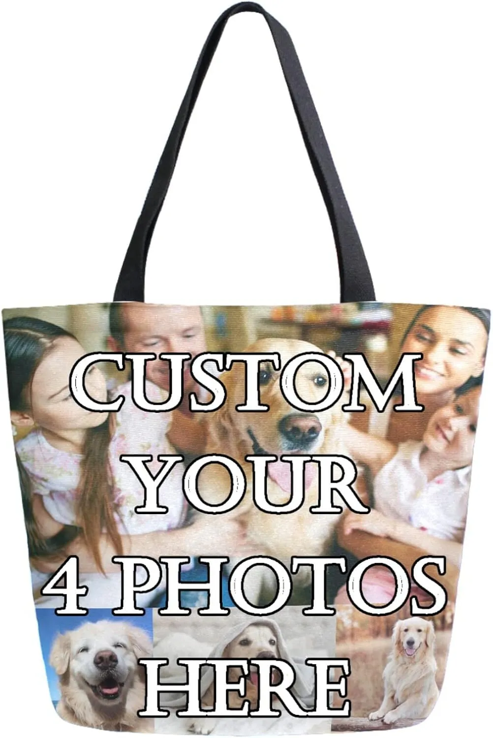 Naanle Personalized Canvas Tote Bag with Photos Customized Picture Women Casual Shoulder Bag Custom Handbag Cotton Bag Gift for 4 Photos Collage