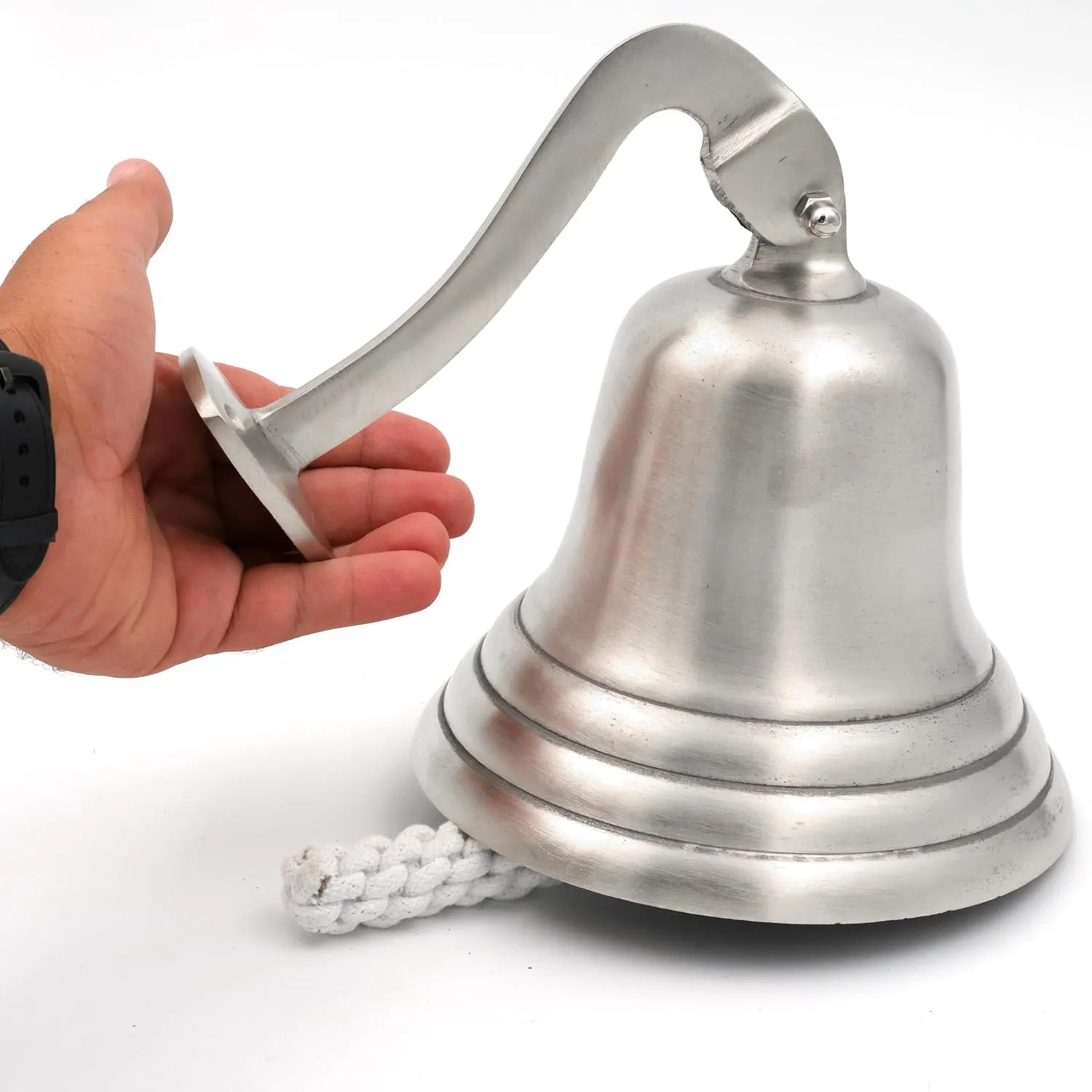 Nagina International Brushed Aluminum Nickel & Brass Plated Maritime Navy Naval Force Boat Safety Bell | Nautical Door Bells for Decor & Utilities