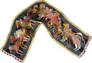 Native Horses Black Silk Scarf with Sequins by Laurel Burch