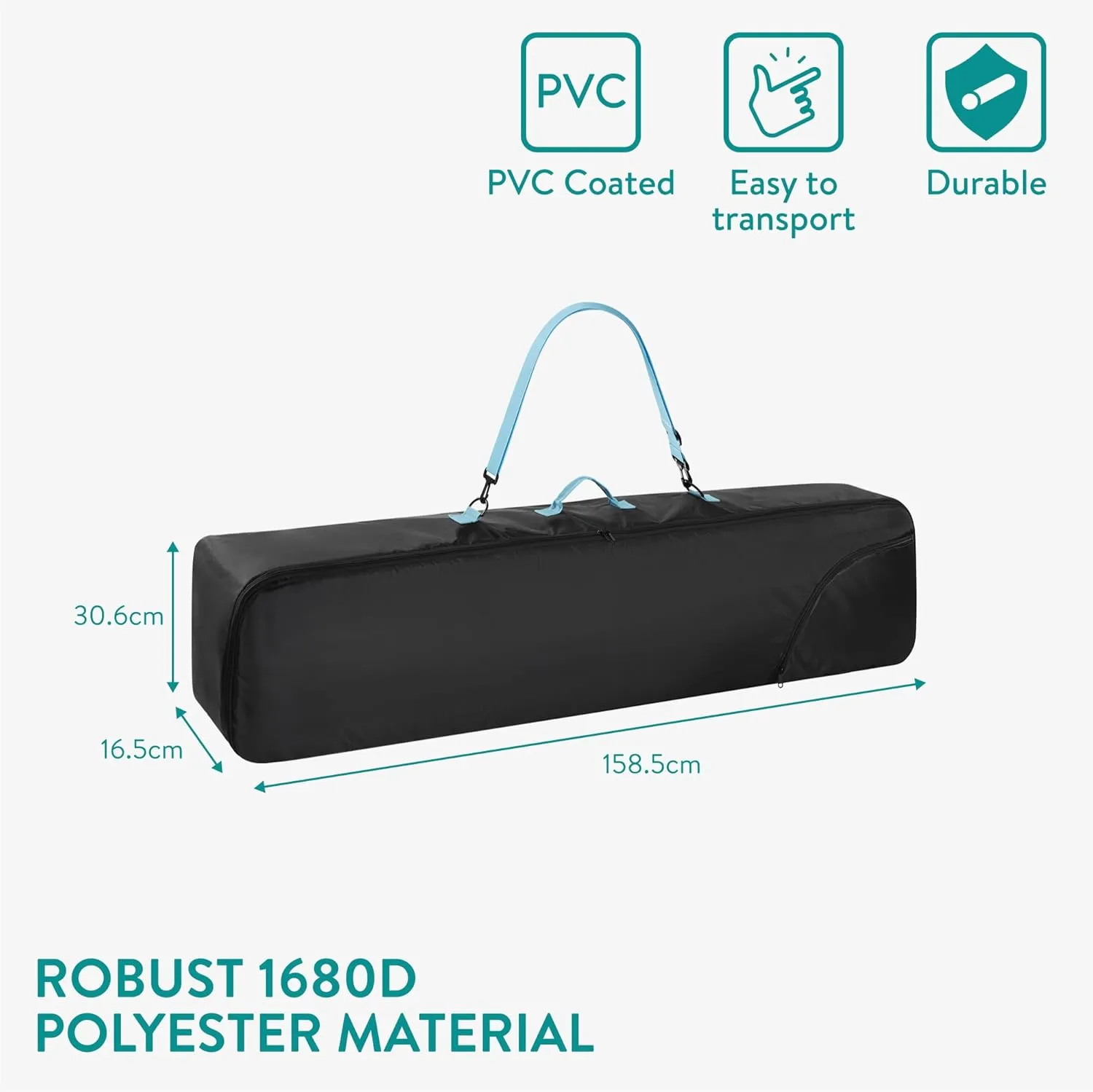 Navaris Snowboard Bag for Men and Women - 157 cm - with Side Pocket & Adjustable Straps - for Easy Snowboard Carrying - Black & Light Blue