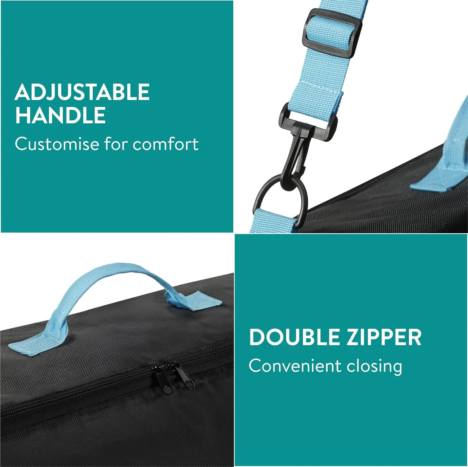 Navaris Snowboard Bag for Men and Women - 157 cm - with Side Pocket & Adjustable Straps - for Easy Snowboard Carrying - Black & Light Blue