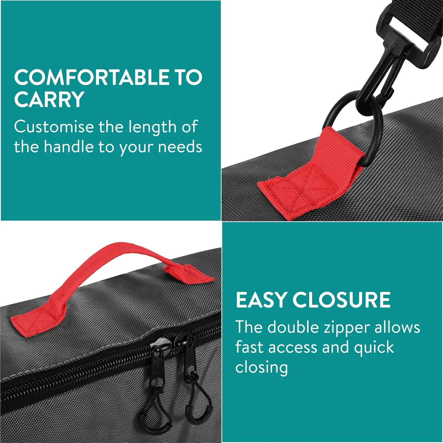 Navaris Snowboard Bag for Men and Women - 157 cm - with Side Pocket & Adjustable Straps - for Easy Snowboard Carrying - Black & Light Blue