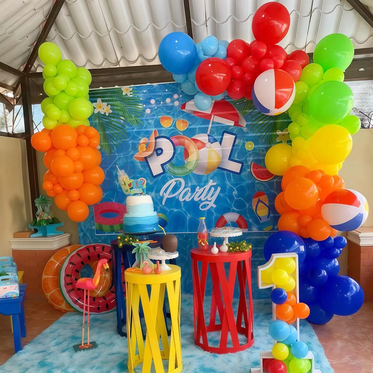 Neon Balloons Arch Garland Kit, 138PCS Rainbow Pool Party Balloon with Red Orange Green Blue Latex Balloons for Kids Luau Hawaii Summer Beach Baby Shower Graduation Birthday Party Decorations Supplies