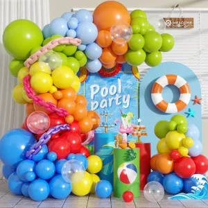 Neon Balloons Arch Garland Kit, 138PCS Rainbow Pool Party Balloon with Red Orange Green Blue Latex Balloons for Kids Luau Hawaii Summer Beach Baby Shower Graduation Birthday Party Decorations Supplies