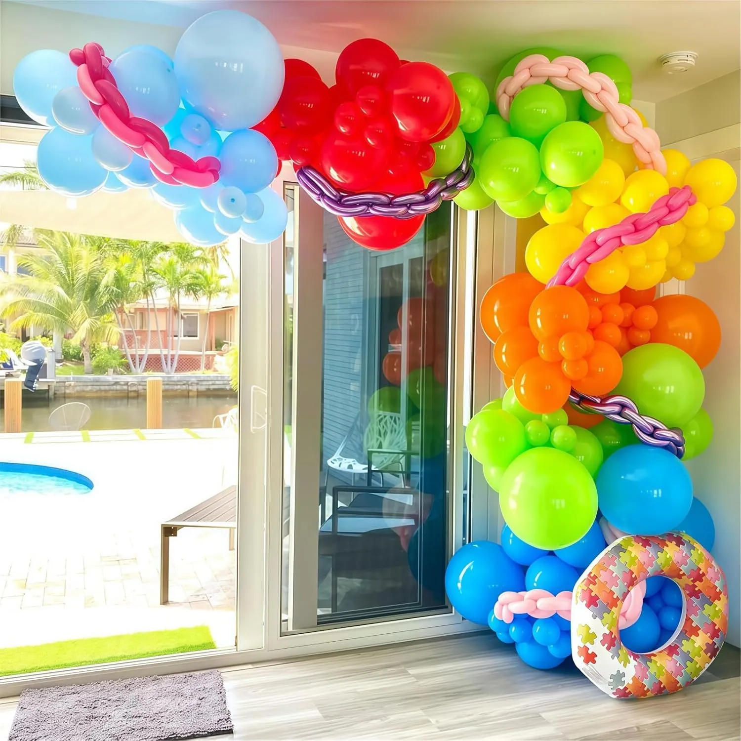 Neon Balloons Arch Garland Kit, 138PCS Rainbow Pool Party Balloon with Red Orange Green Blue Latex Balloons for Kids Luau Hawaii Summer Beach Baby Shower Graduation Birthday Party Decorations Supplies